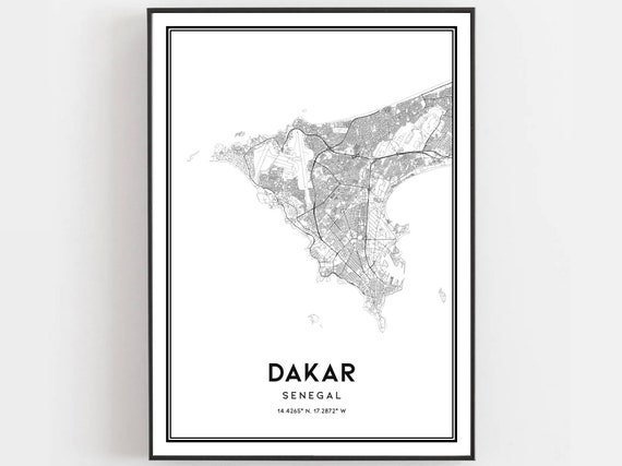 Dakar Map Print Poster Wall Art City Street Decor Road Gift B116
