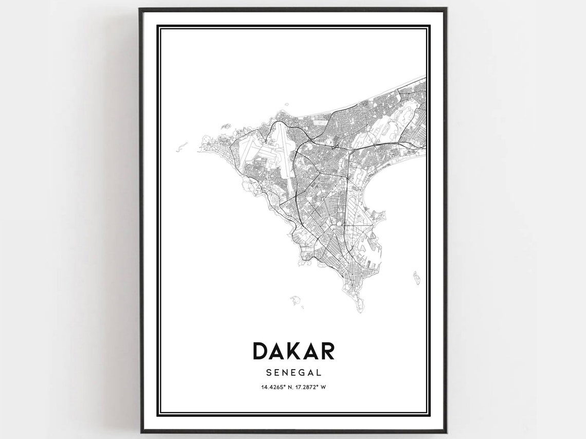 Dakar Map Print Poster Wall Art City Street Decor Road Gift B116