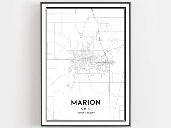 Marion Map Print Poster Wall Art Oh City Ohio Street Decor Road Gift B1477