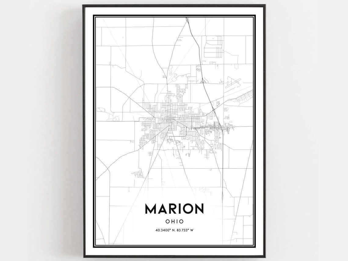 Marion Ohio City Street Map Coordinates Minimalist Black Art Poster