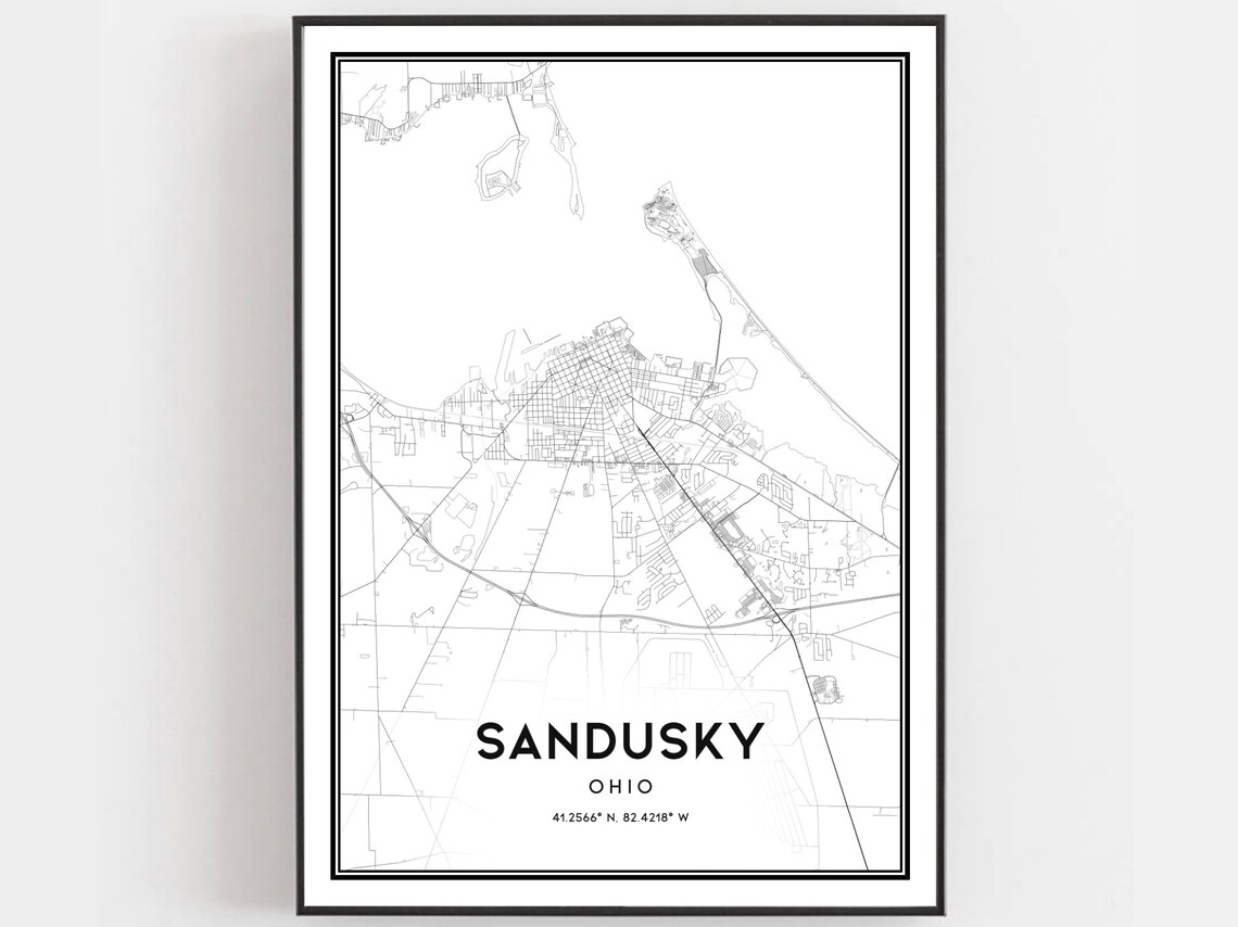 Sandusky Ohio City Map Minimalist Black White Street Art Print