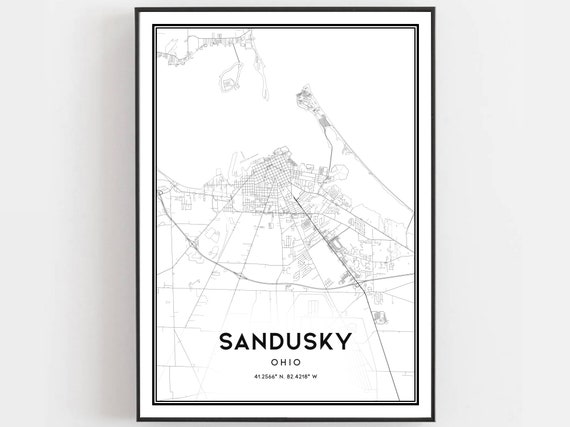 Sandusky Map Print Poster Wall Art Oh City Ohio Street Decor Road Gift B1447