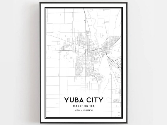 Yuba City Map Print Poster Wall Art Ca Street Decor Road Gift B784