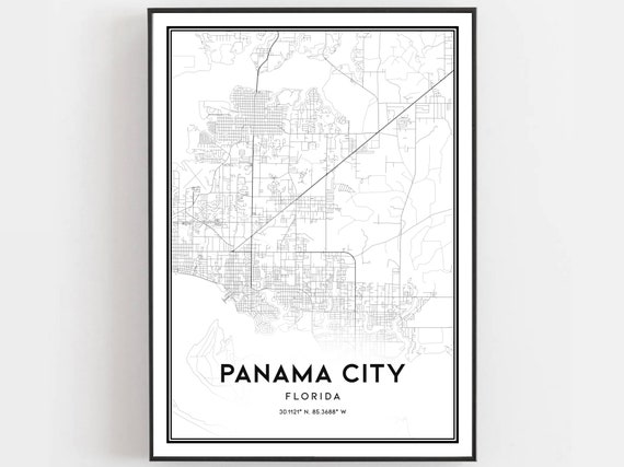 Panama City Map Print Poster Wall Art Fl Florida Street Decor Road Gift