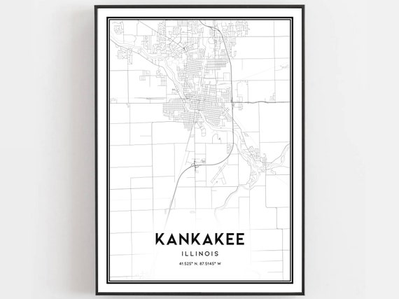 Kankakee Map Poster, Illinois Street Decor