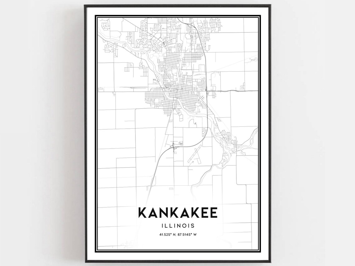 Kankakee Map Poster, Illinois Street Decor