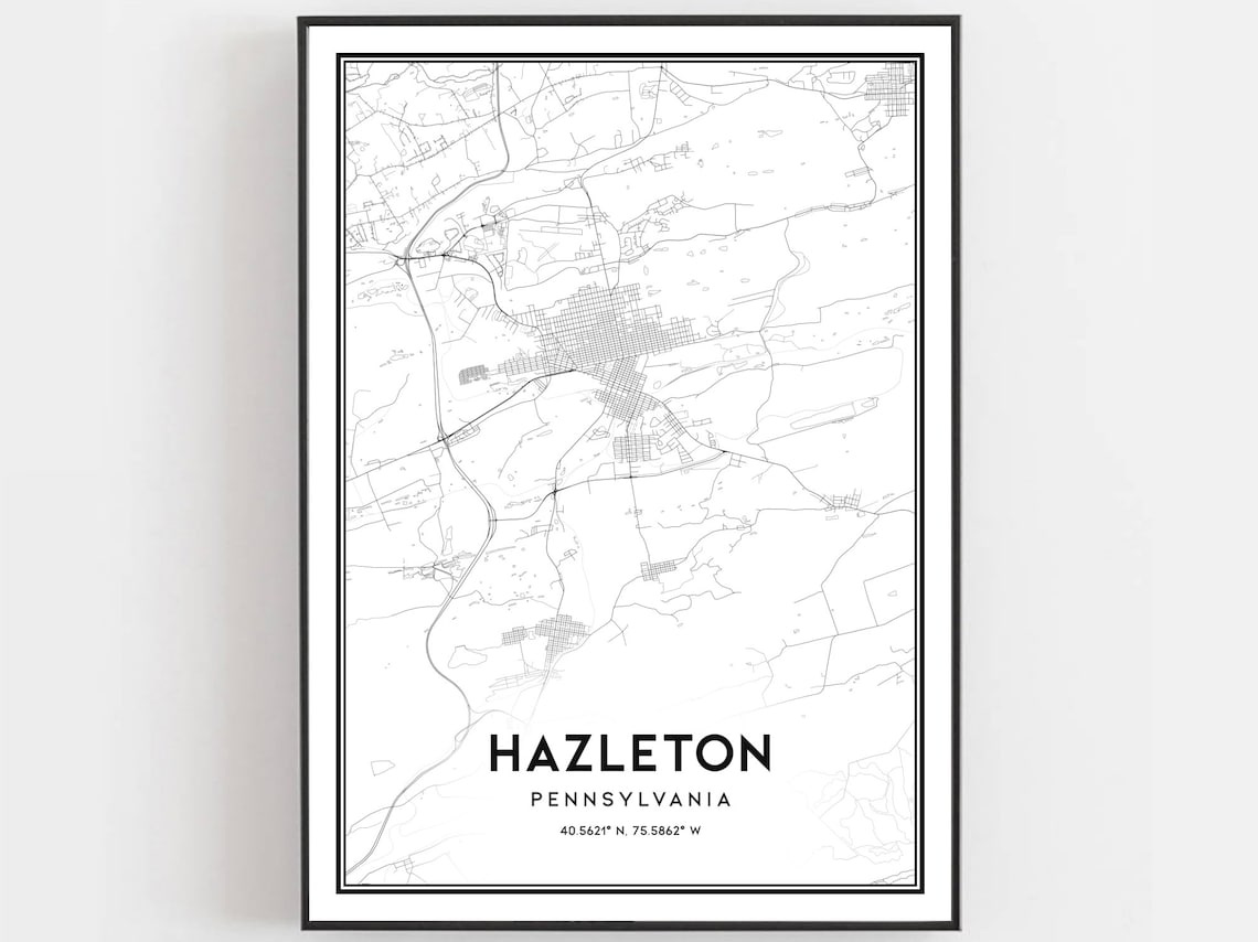 Hazleton Map Poster, Pennsylvania Street Decor