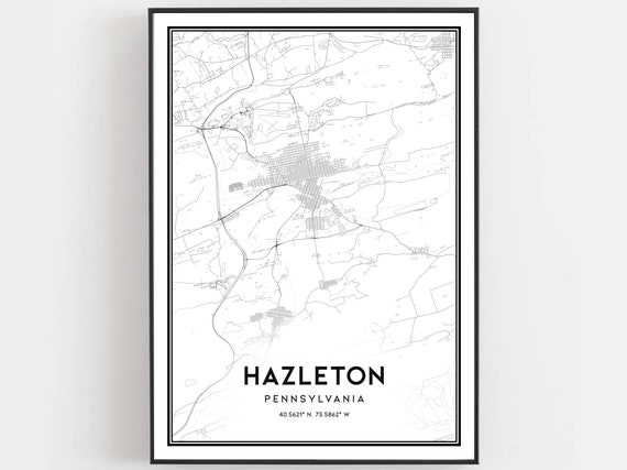 Hazleton Map Poster, Pennsylvania Street Decor