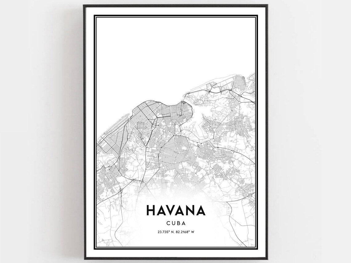 Havana Cuba Minimalist City Street Map Black Line Art Poster