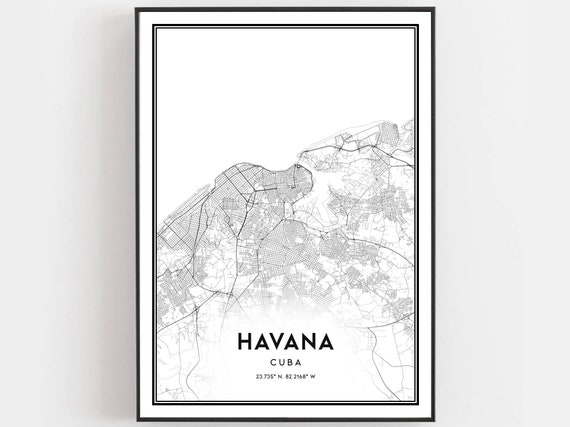 Havana Map Print Poster Wall Art City Street Decor Road Gift B140