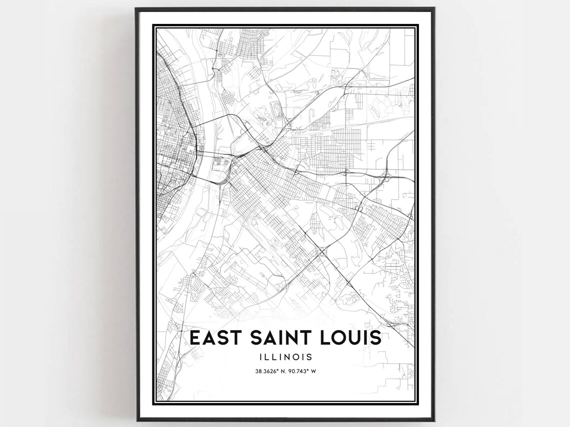 East Saint Louis Map Print, Illinois Street Poster