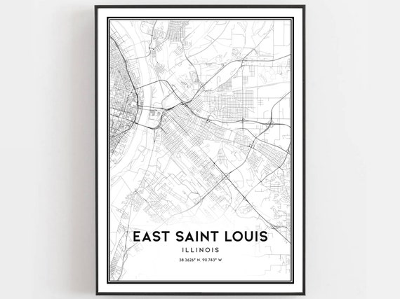 East Saint Louis Map Print, Illinois Street Poster