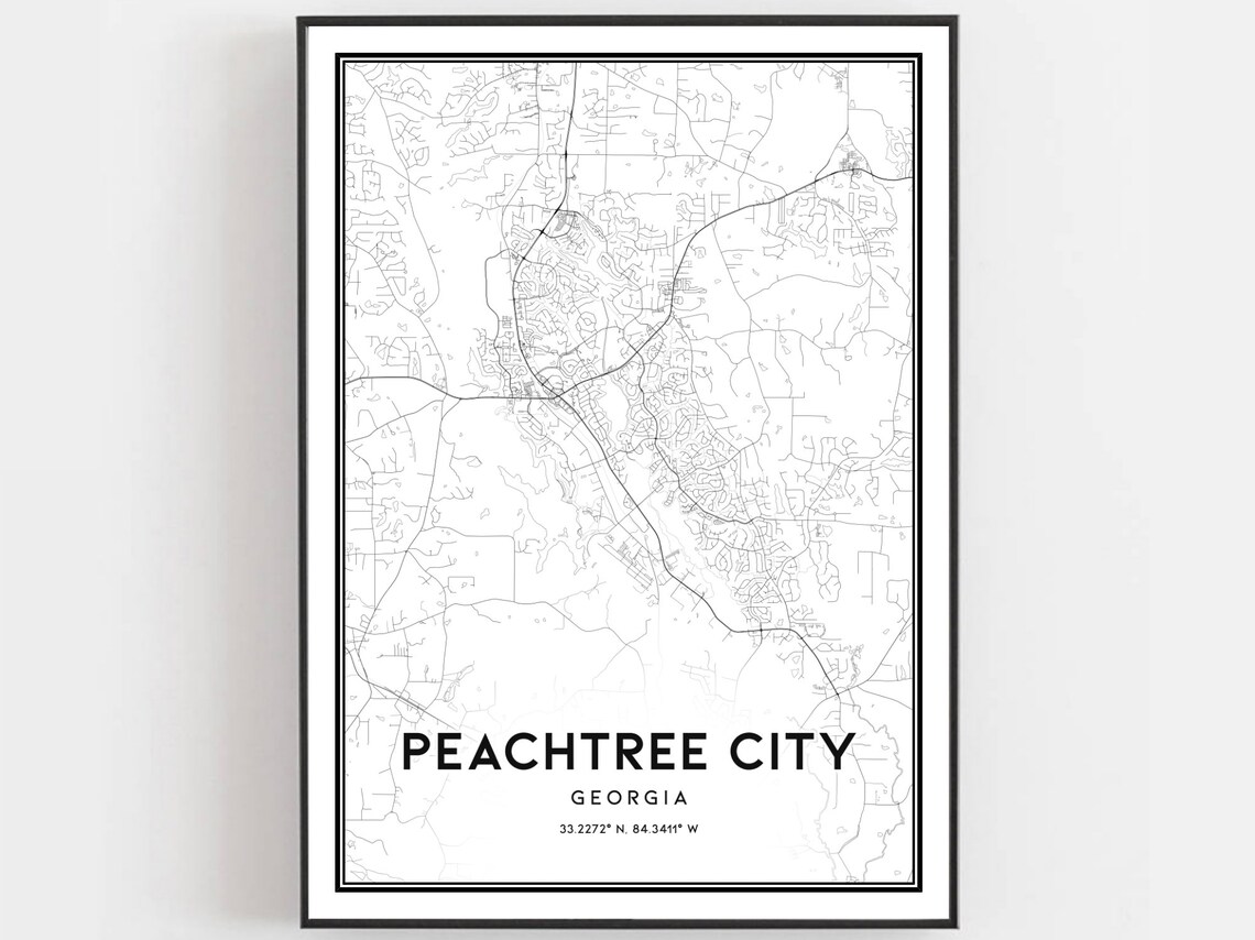 Peachtree City Map Print, Georgia Street Decor