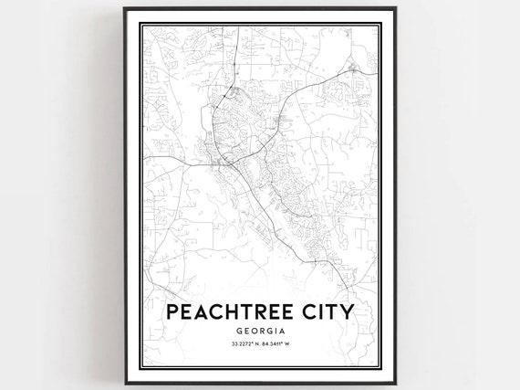 Peachtree City Map Print, Georgia Street Decor