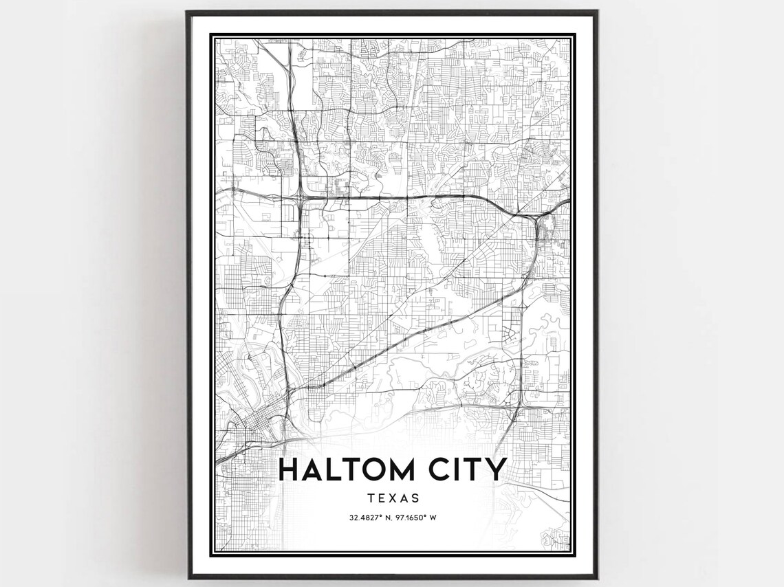 Haltom City Texas Minimalist Black and White Street Map Art Print