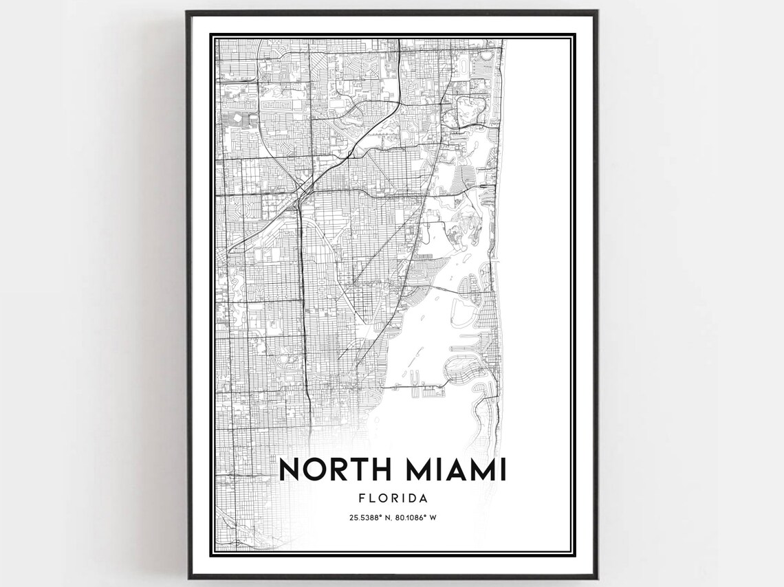 North Miami Map Print, Florida Street Decor
