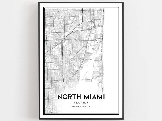 North Miami Map Print, Florida Street Decor