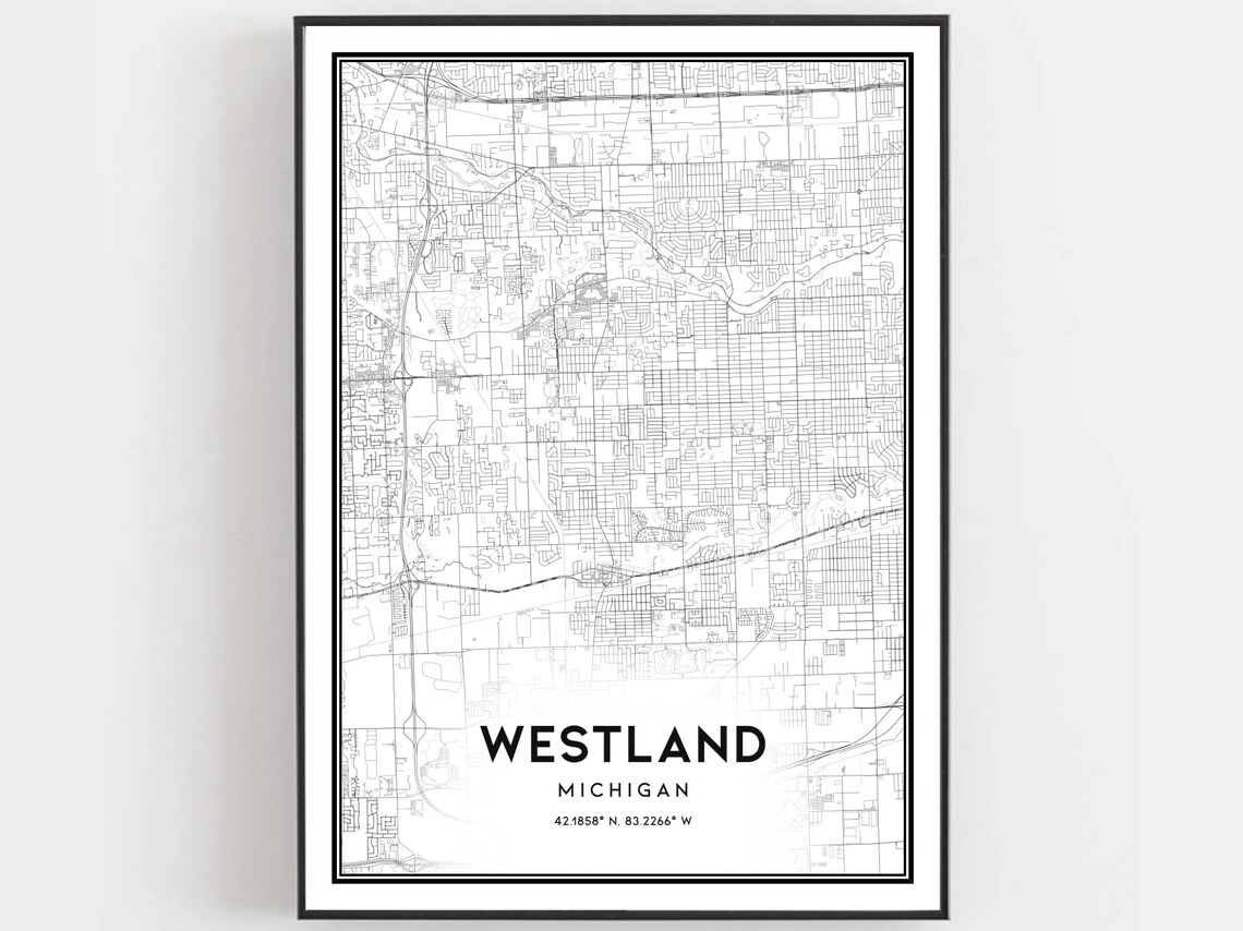 Westland Michigan Minimalist City Street Map Line Art Gift Poster