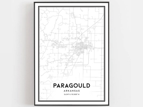 Paragould Map Print Poster Wall Art Ar City Arkansas Street Decor Road Gift B2054