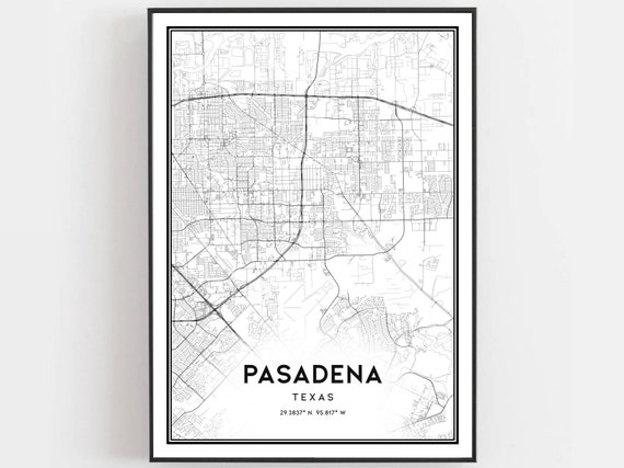 Pasadena Map Print Poster Wall Art Tx City Texas Street Decor Road Gift B690