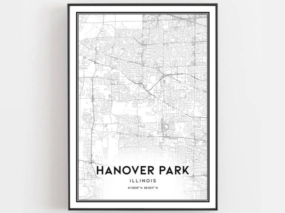 Hanover Park Map Print Poster Wall Art Il City Illinois Street Decor Road Gift B1663