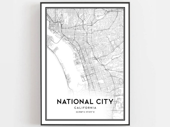 National City Map Print Poster Wall Art Ca Street Decor Road Gift B1220