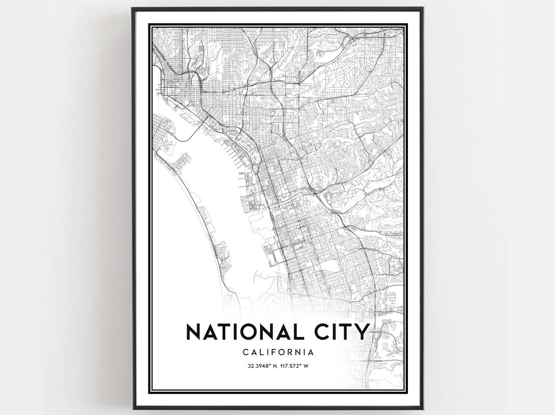 National City California Street Map Minimalist Line Art Poster
