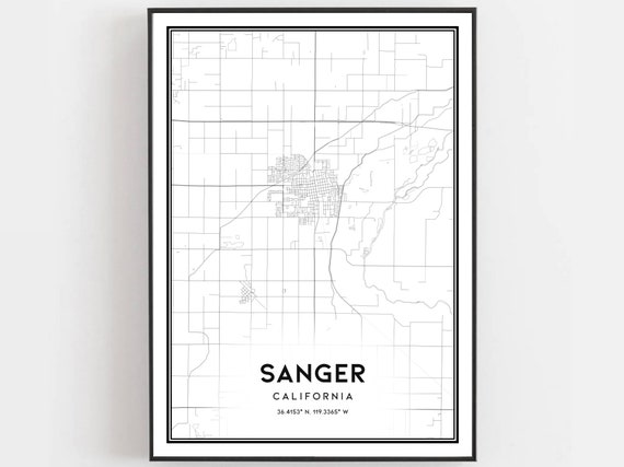 Sanger Map Poster, City Street Decor