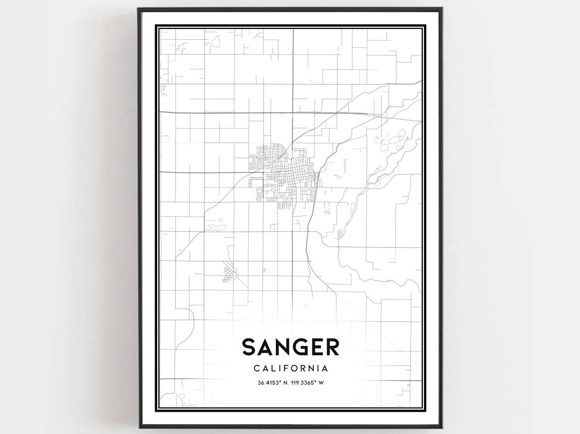 Sanger Map Poster, City Street Decor