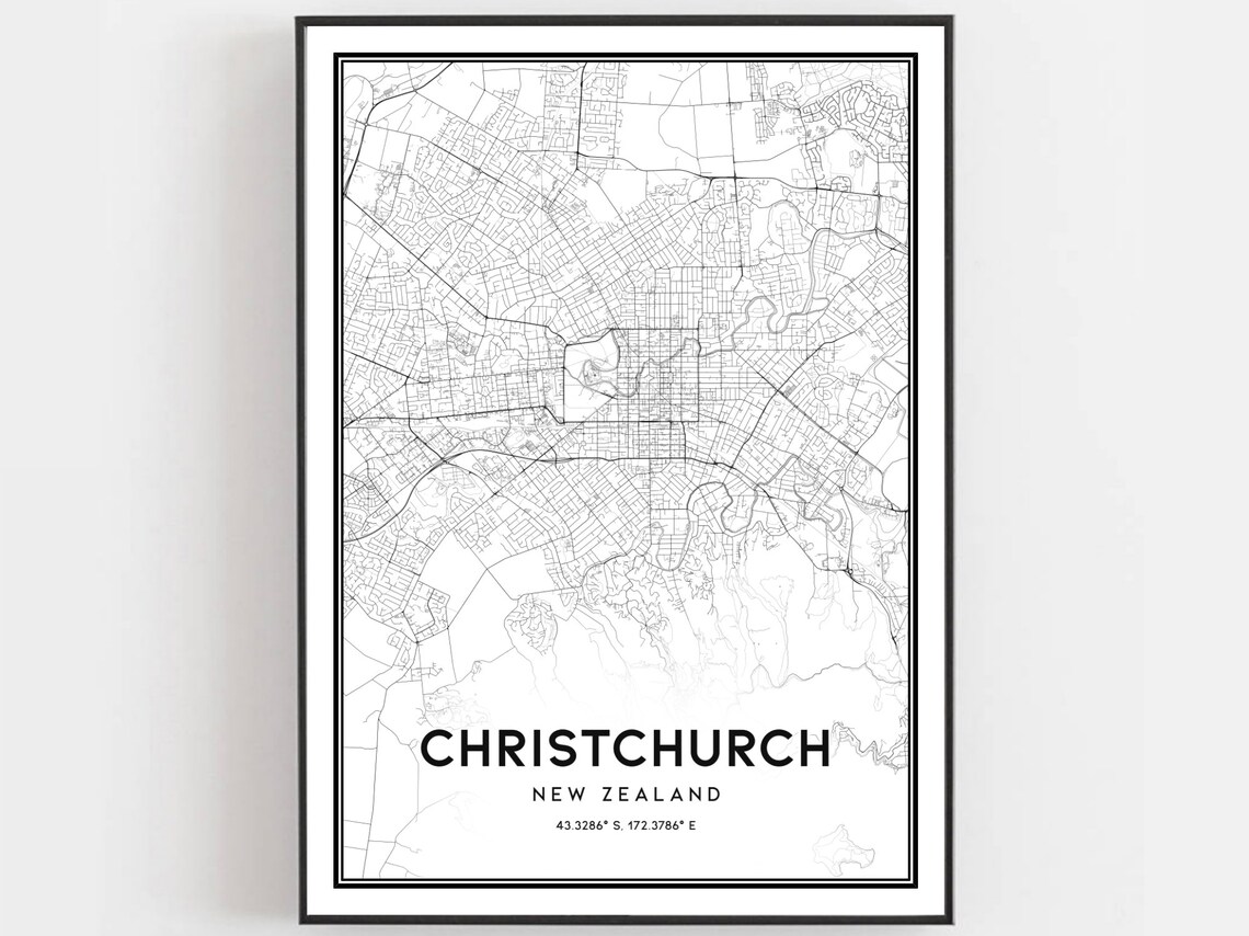 Christchurch Map Print, City Street Decor