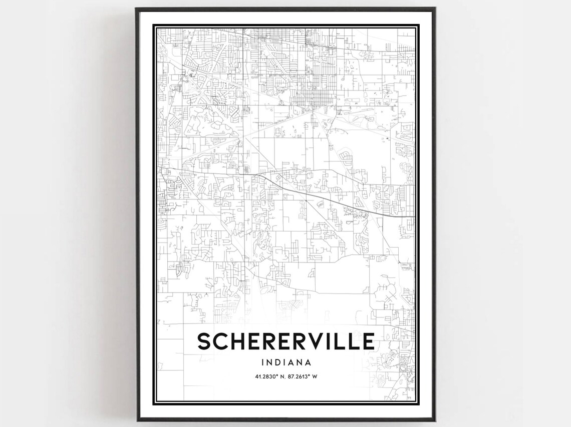 Schererville Indiana Minimalist City Street Map With Coordinates Poster