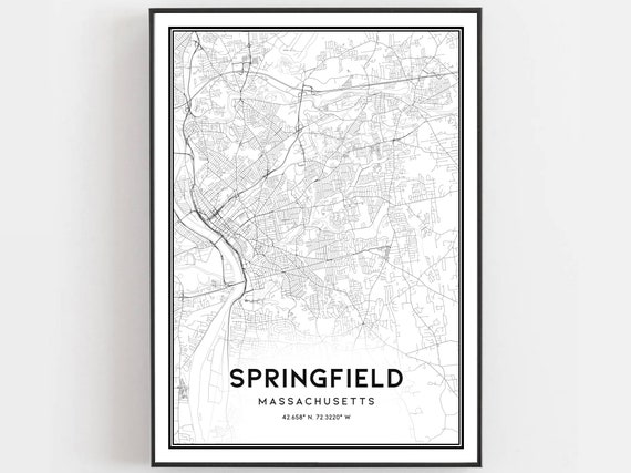 Springfield Map Poster Print, Massachusetts Street Decor