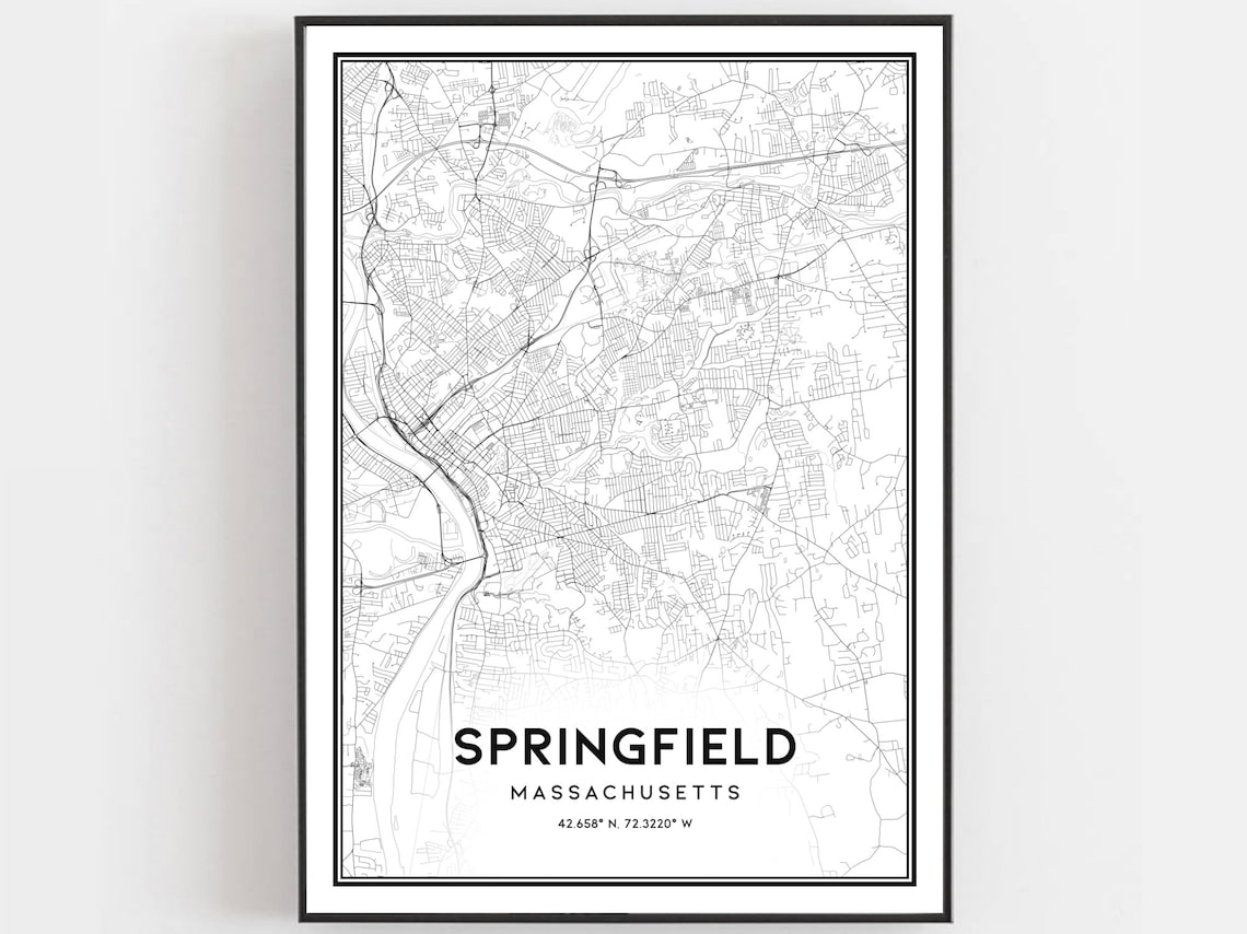 Springfield Map Poster Print, Massachusetts Street Decor