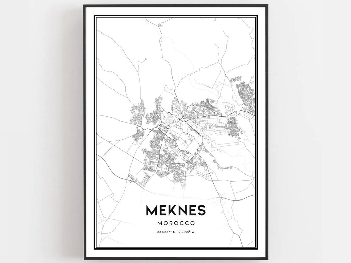 Meknes Morocco Map Art Print, City Street Decor