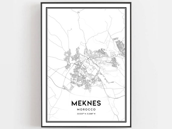 Meknes Morocco Map Art Print, City Street Decor