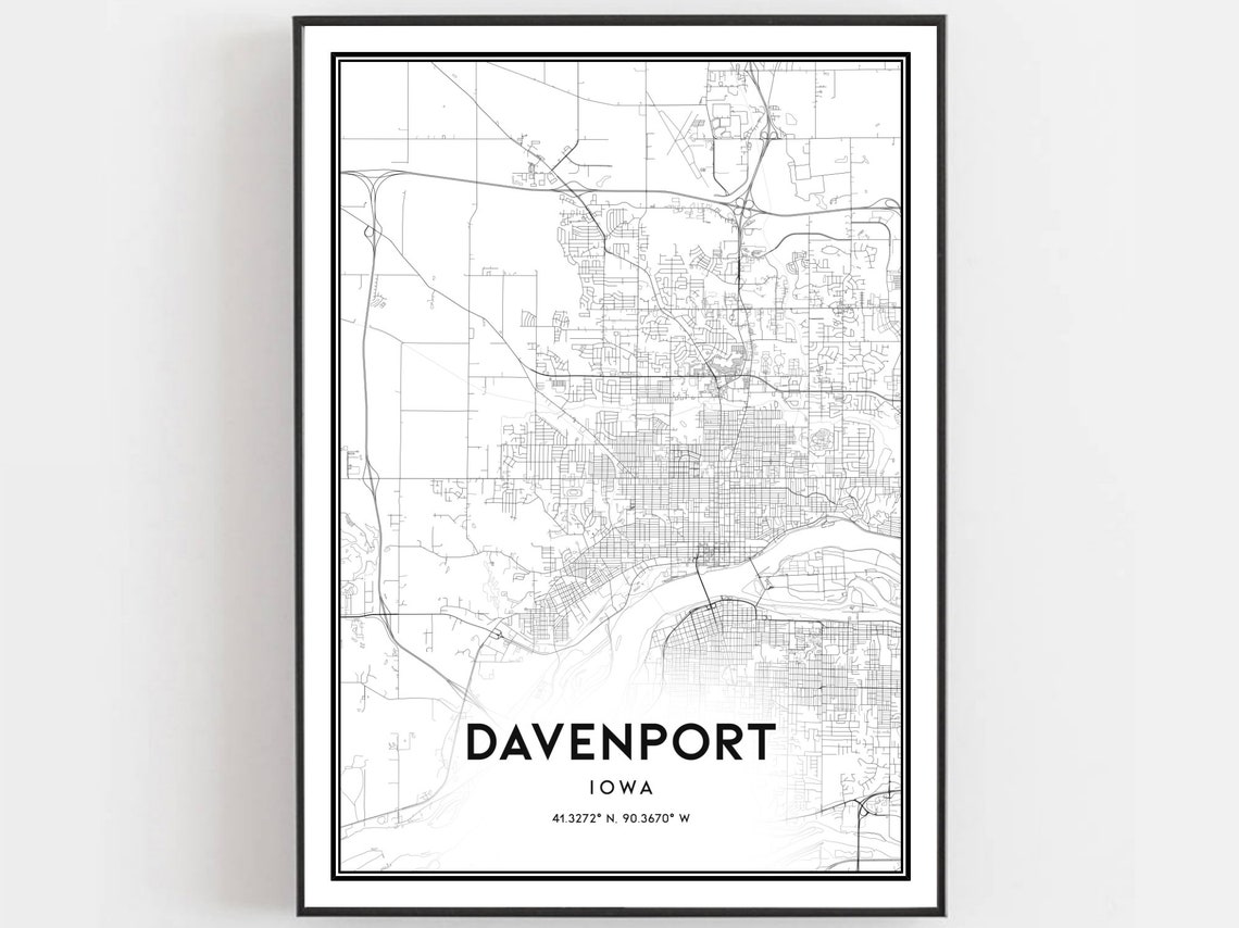 Davenport Iowa Map Print City Street Decor