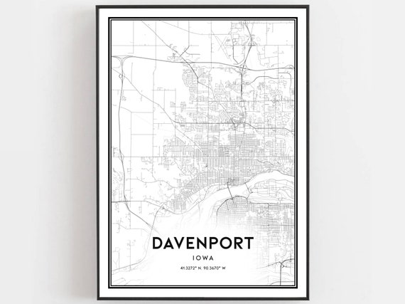 Davenport Iowa Map Print City Street Decor