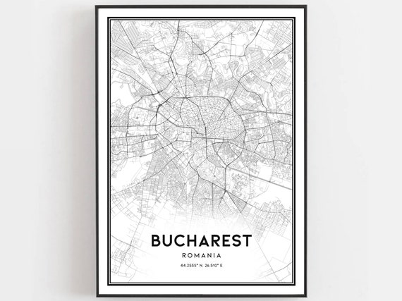 Bucharest City Map Print Minimalist Black And White Art