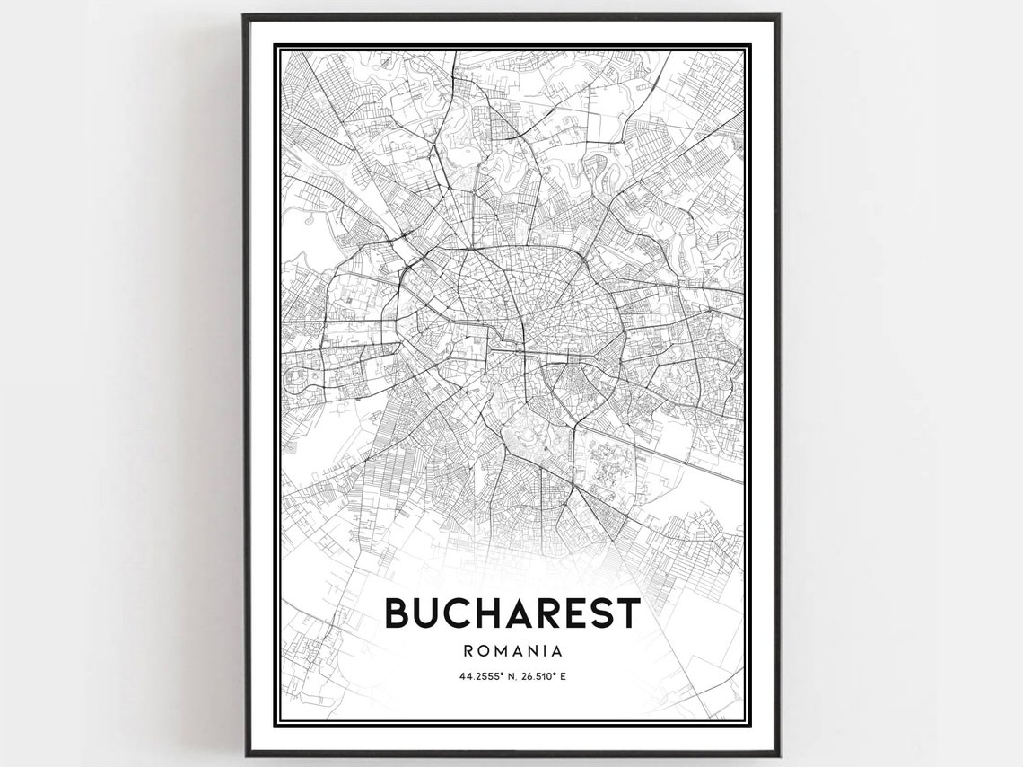 Bucharest City Map Print Minimalist Black And White Art