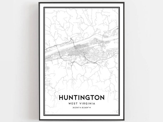 Huntington Map Print Poster Wall Art Va City West Virginia Street Decor Road Gift B618