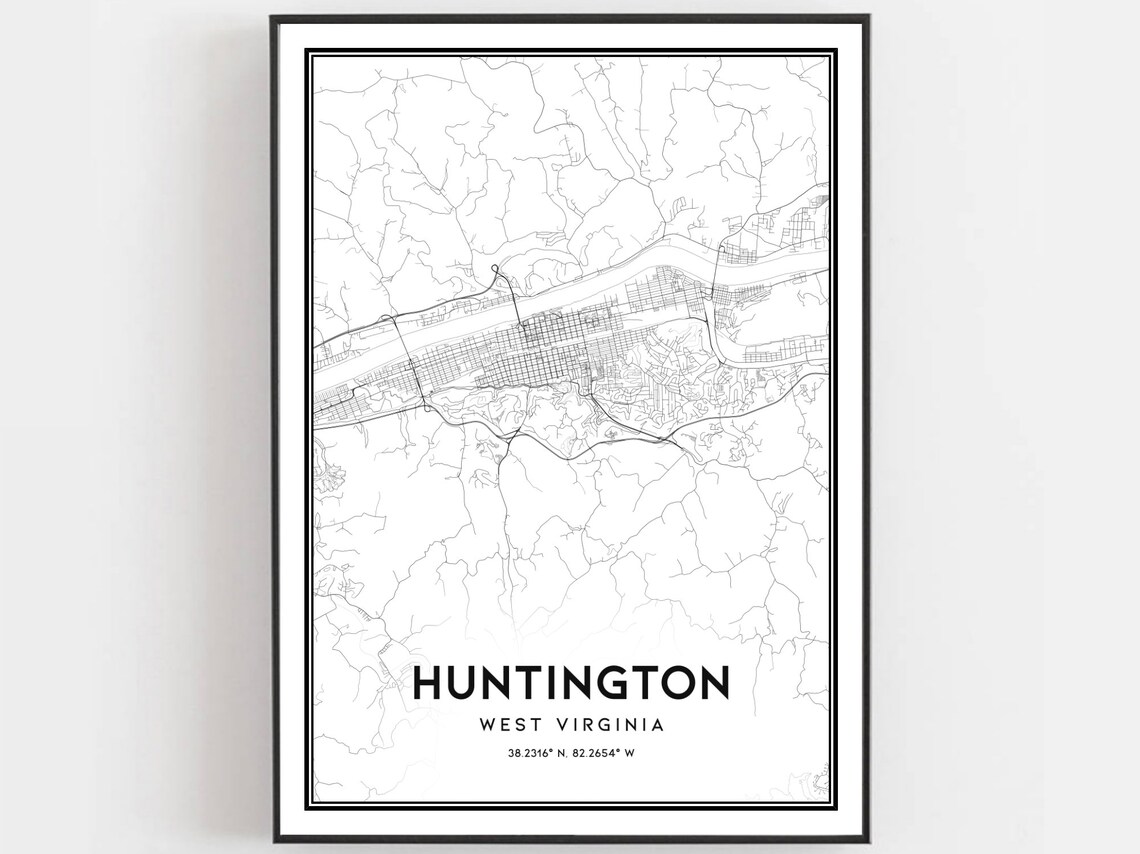 Huntington West Virginia Minimalist Street Map Black White Poster