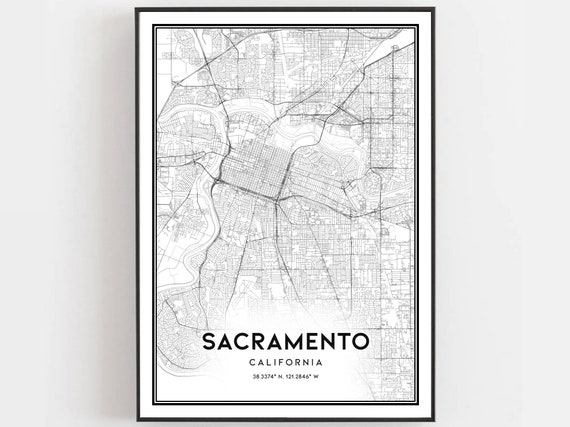 Sacramento Map Print Poster Wall Art Ca City Street Decor Road Gift B160