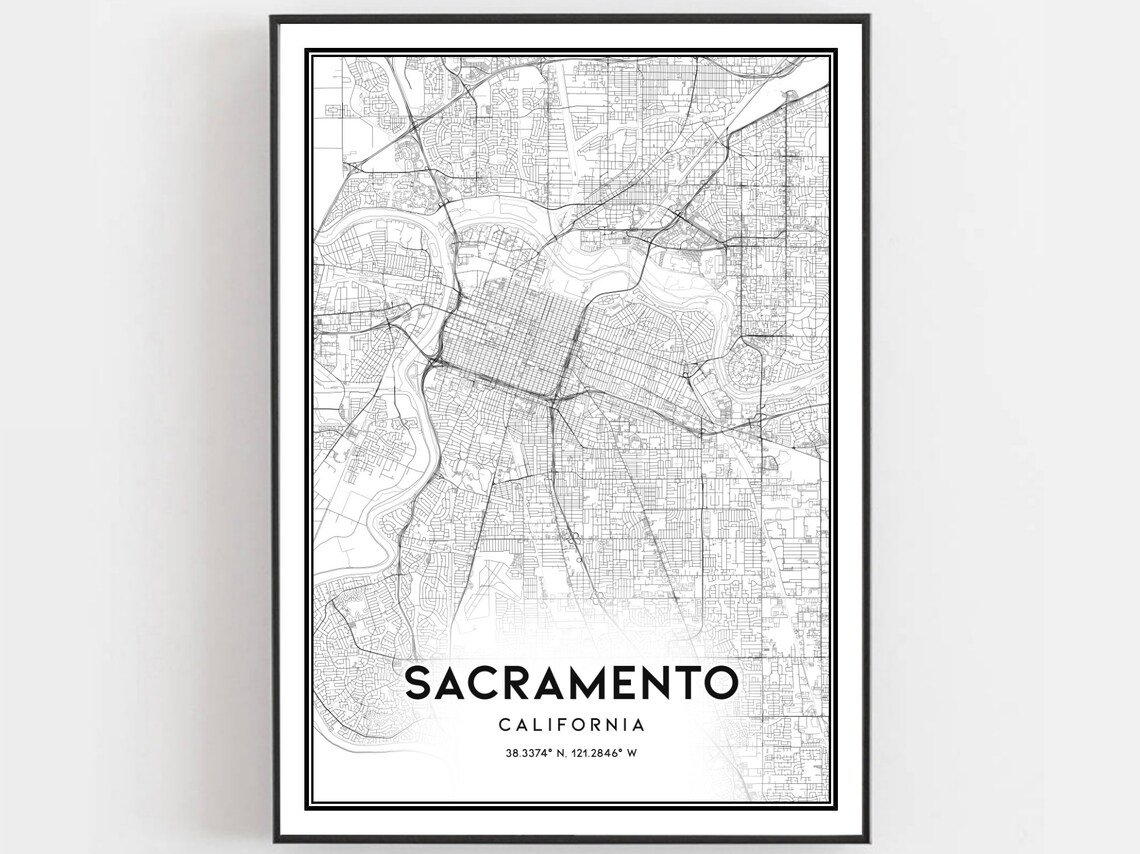 Sacramento California Minimalist Black and White City Map Poster