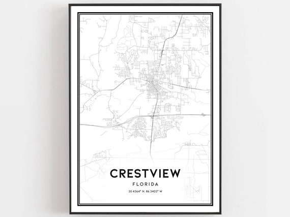 Crestview Map Poster Print, Florida Street Decor
