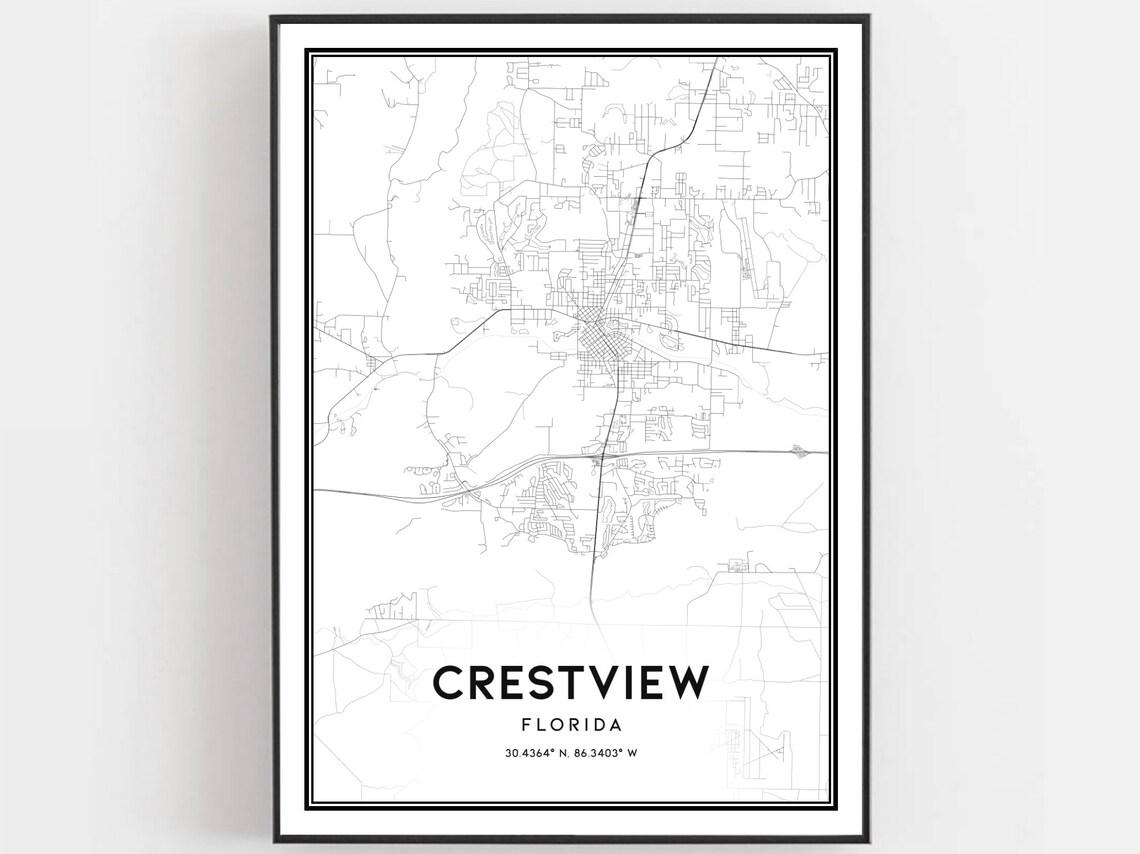 Crestview Map Poster Print, Florida Street Decor