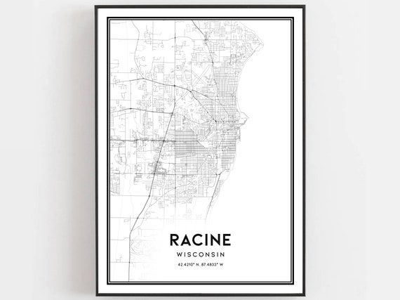 Racine Map Print Poster Wall Art Wi City Wisconsin Street Decor Road Gift B759