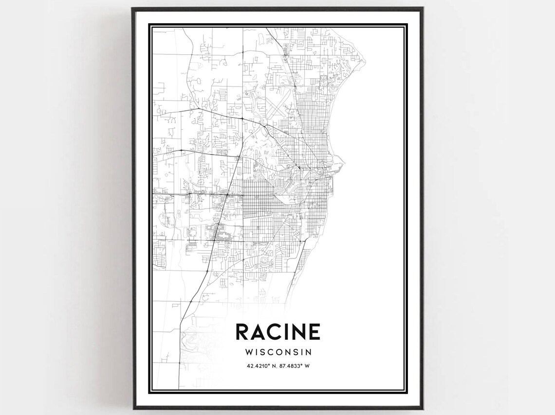 Racine Wisconsin City Street Map Minimalist Black White Poster