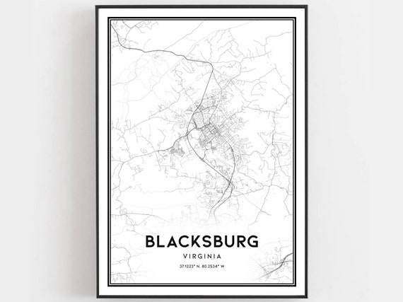 Blacksburg Map Print Poster, Virginia Street Decor