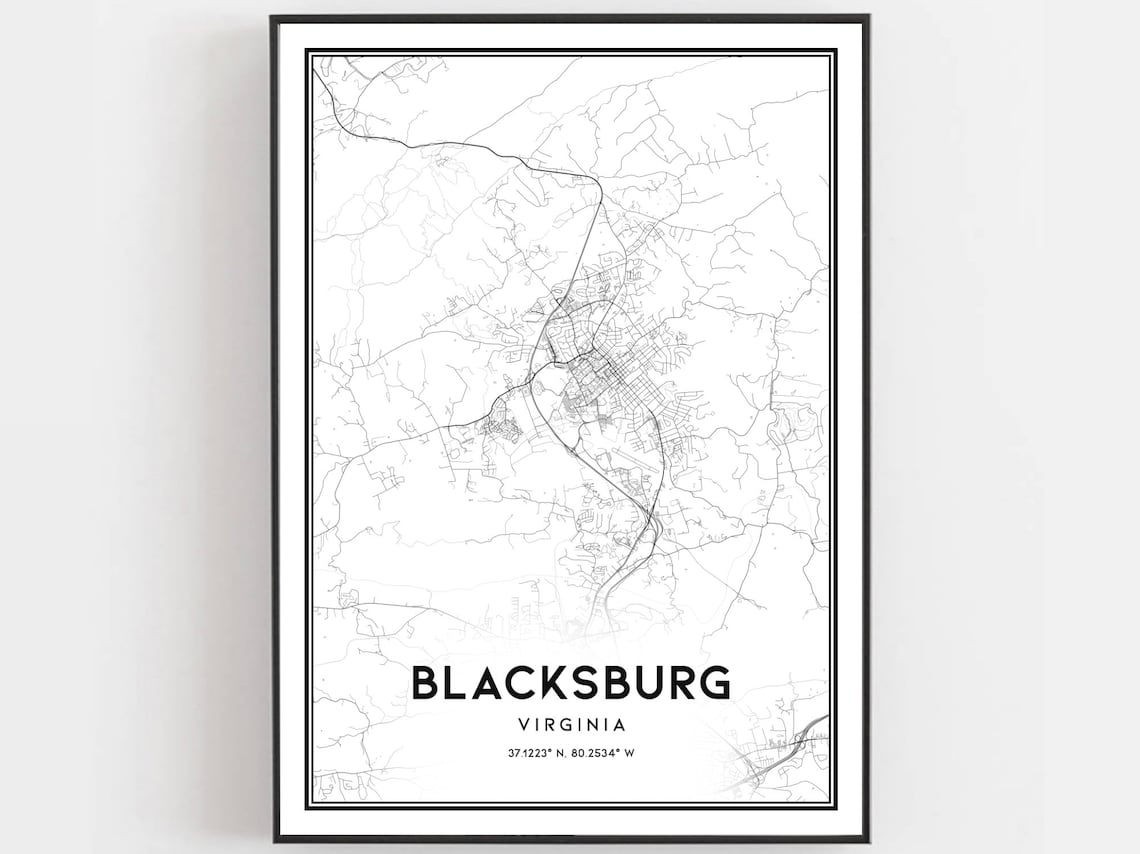 Blacksburg Map Print Poster, Virginia Street Decor