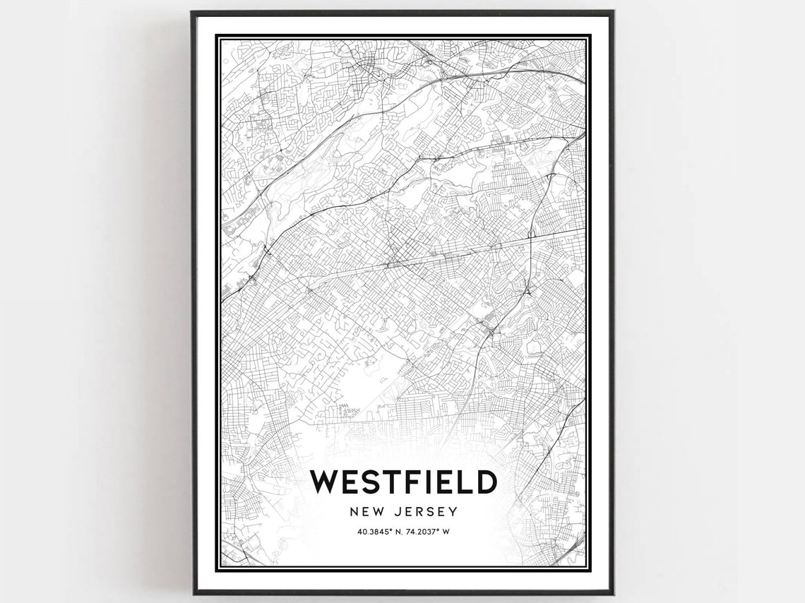 Westfield New Jersey Minimalist Street Map Coordinates Poster